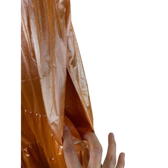 Anthropologie Let Me Be Metallic Tiered Maxi Dress Orange Sleeveless M - Picture 6 of 12